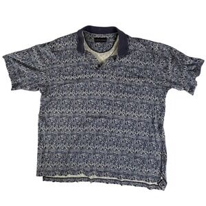 Croft & Barrow Mens Blue Tribal Geometric Print Short Sleeve Polo Shirt Large